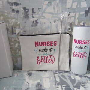 Nurses Travel Insulated Tumbler-Nurses Make It Better w/Pouch, Metal Straw--NIB